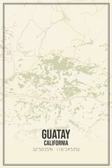 Retro US city map of Guatay, California. Vintage street map.