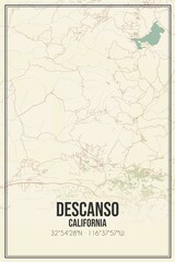 Retro US city map of Descanso, California. Vintage street map.