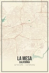 Retro US city map of La Mesa, California. Vintage street map.