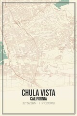 Retro US city map of Chula Vista, California. Vintage street map.