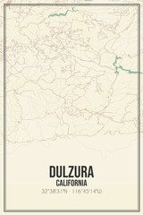 Retro US city map of Dulzura, California. Vintage street map.