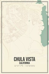 Fototapeta premium Retro US city map of Chula Vista, California. Vintage street map.