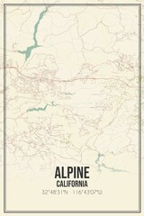 Retro US city map of Alpine, California. Vintage street map.