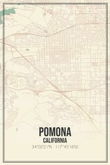 Retro US city map of Pomona, California. Vintage street map.