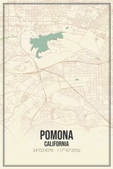 Retro US city map of Pomona, California. Vintage street map.