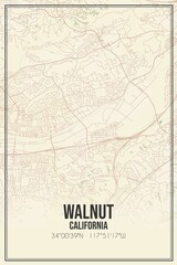 Retro US city map of Walnut, California. Vintage street map.