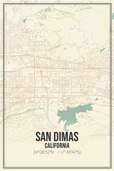 Retro US city map of San Dimas, California. Vintage street map.