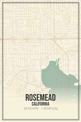 Retro US city map of Rosemead, California. Vintage street map.