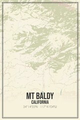 Retro US city map of Mt Baldy, California. Vintage street map.