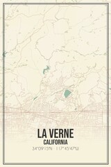 Retro US city map of La Verne, California. Vintage street map.