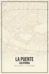 Retro US city map of La Puente, California. Vintage street map.