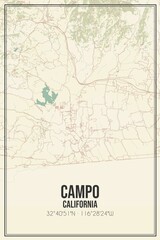 Fototapeta na wymiar Retro US city map of Campo, California. Vintage street map.