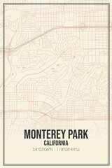 Obraz premium Retro US city map of Monterey Park, California. Vintage street map.