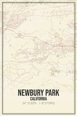 Retro US city map of Newbury Park, California. Vintage street map.