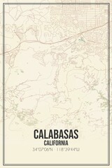 Fototapeta premium Retro US city map of Calabasas, California. Vintage street map.