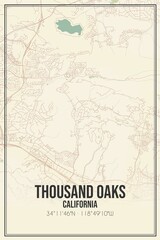 Retro US city map of Thousand Oaks, California. Vintage street map.