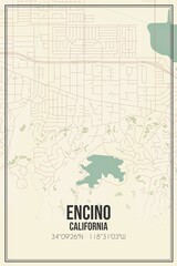 Retro US city map of Encino, California. Vintage street map.