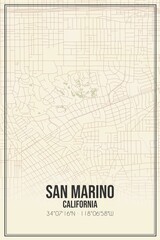 Retro US city map of San Marino, California. Vintage street map.