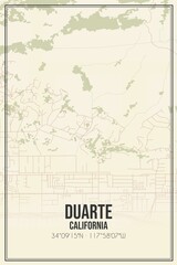 Fototapeta na wymiar Retro US city map of Duarte, California. Vintage street map.