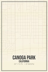 Retro US city map of Canoga Park, California. Vintage street map.