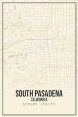Retro US city map of South Pasadena, California. Vintage street map.