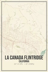 Retro US city map of La Canada Flintridge, California. Vintage street map.