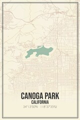 Retro US city map of Canoga Park, California. Vintage street map.