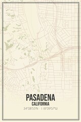 Retro US city map of Pasadena, California. Vintage street map.