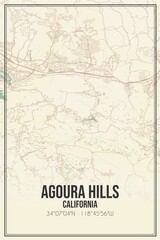 Fototapeta premium Retro US city map of Agoura Hills, California. Vintage street map.