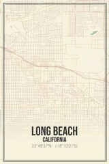 Retro US city map of Long Beach, California. Vintage street map.