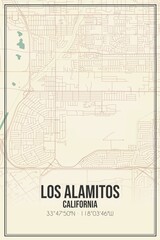 Retro US city map of Los Alamitos, California. Vintage street map.