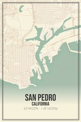 Retro US city map of San Pedro, California. Vintage street map. - obrazy, fototapety, plakaty