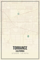 Retro US city map of Torrance, California. Vintage street map.