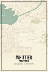 Retro US city map of Whittier, California. Vintage street map.