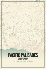 Retro US city map of Pacific Palisades, California. Vintage street map.