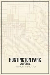 Retro US city map of Huntington Park, California. Vintage street map.