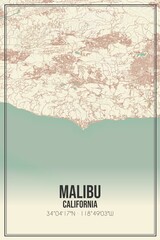 Retro US city map of Malibu, California. Vintage street map. - obrazy, fototapety, plakaty