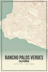 Retro US city map of Rancho Palos Verdes, California. Vintage street map.
