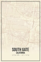 Retro US city map of South Gate, California. Vintage street map.