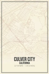 Retro US city map of Culver City, California. Vintage street map.