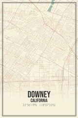Retro US city map of Downey, California. Vintage street map.