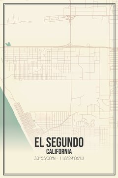 Retro US City Map Of El Segundo, California. Vintage Street Map.