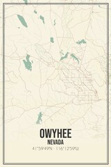 Retro US city map of Owyhee, Nevada. Vintage street map.