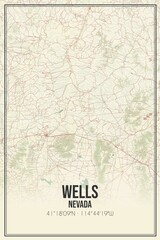 Retro US city map of Wells, Nevada. Vintage street map.