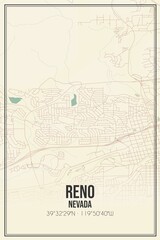 Retro US city map of Reno, Nevada. Vintage street map.