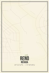 Retro US city map of Reno, Nevada. Vintage street map.