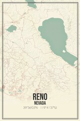 Retro US city map of Reno, Nevada. Vintage street map.