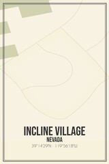 Retro US city map of Incline Village, Nevada. Vintage street map.