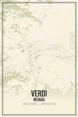 Retro US city map of Verdi, Nevada. Vintage street map.