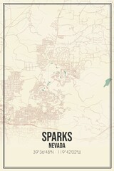 Retro US city map of Sparks, Nevada. Vintage street map.
